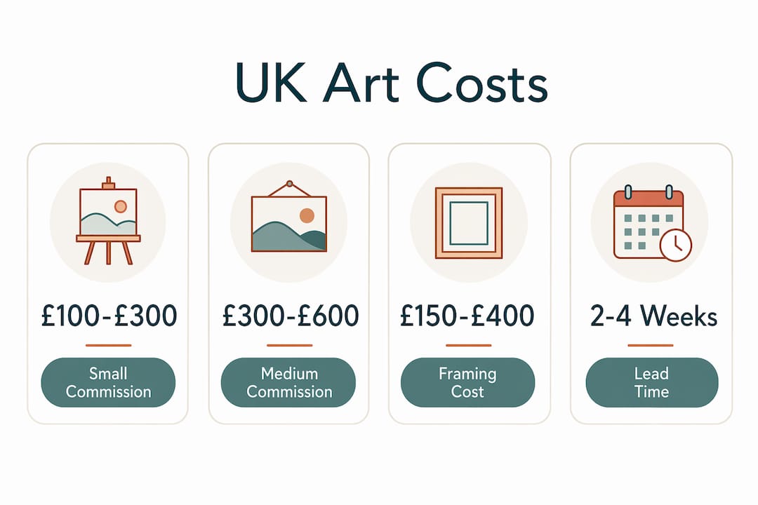 Infographic with UK art commission and framing costs