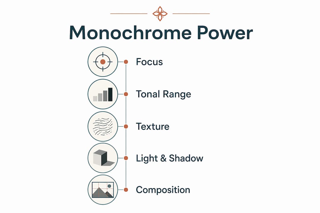 Infographic illustrating artistic strengths of monochrome prints