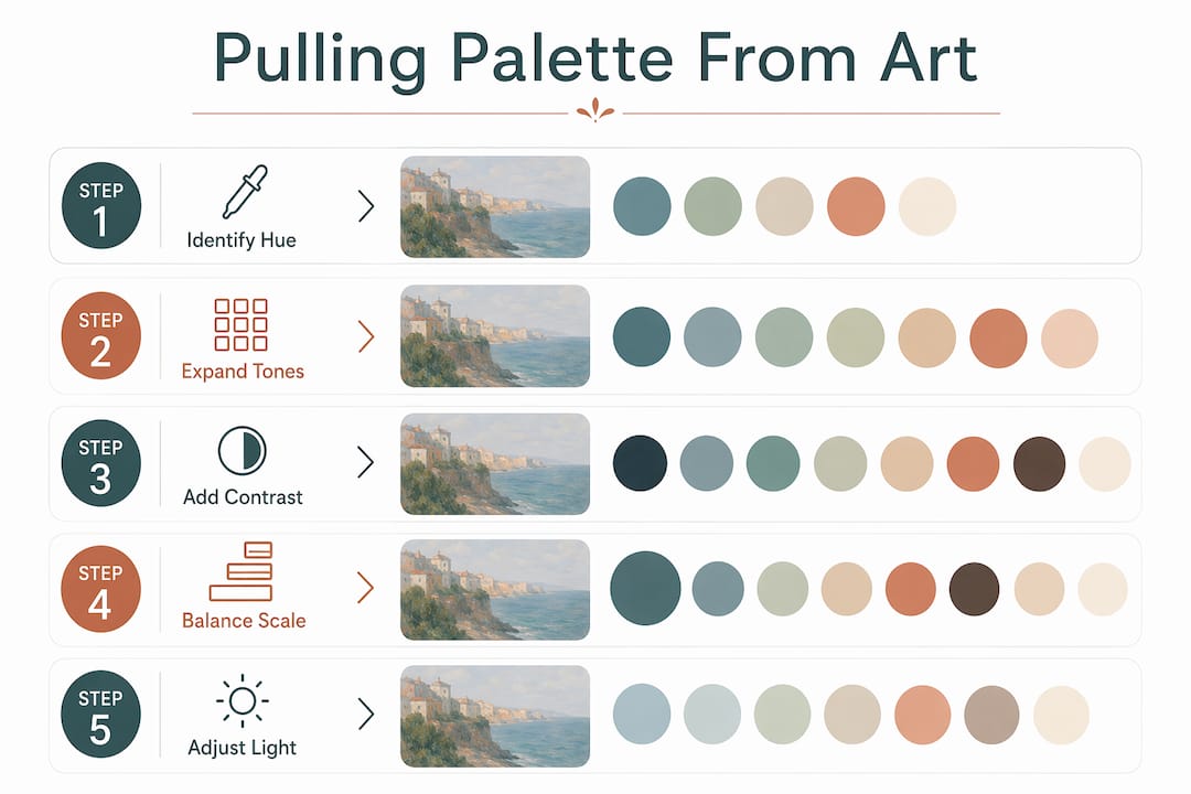 Infographic showing steps to derive palette from artwork