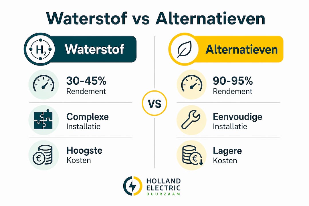 Overzichtelijke infographic waarin waterstof wordt afgezet tegen andere duurzame energieopties voor thuis. Welke alternatieven zijn er, en wat zijn de voor- en nadelen? Je ziet het in één oogopslag!