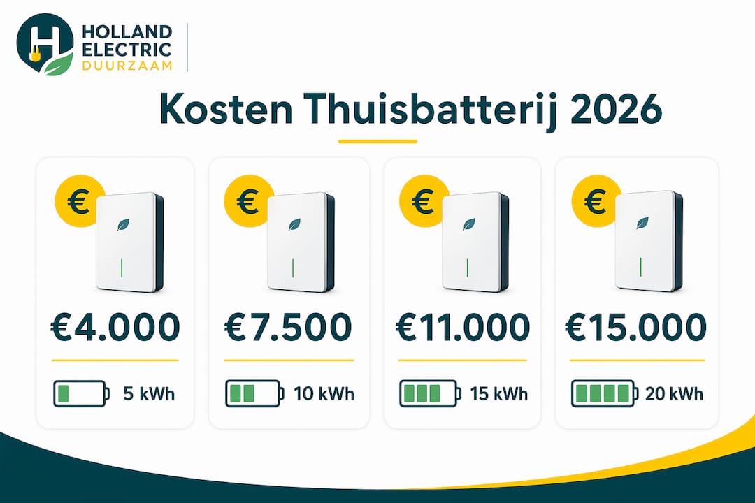 Overzicht: verwachte kosten van thuisbatterijen per capaciteit in 2026