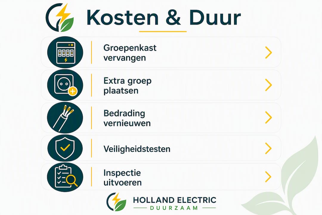 Overzicht van de kosten en tijdsduur van elektrische werkzaamheden in een handige infographic