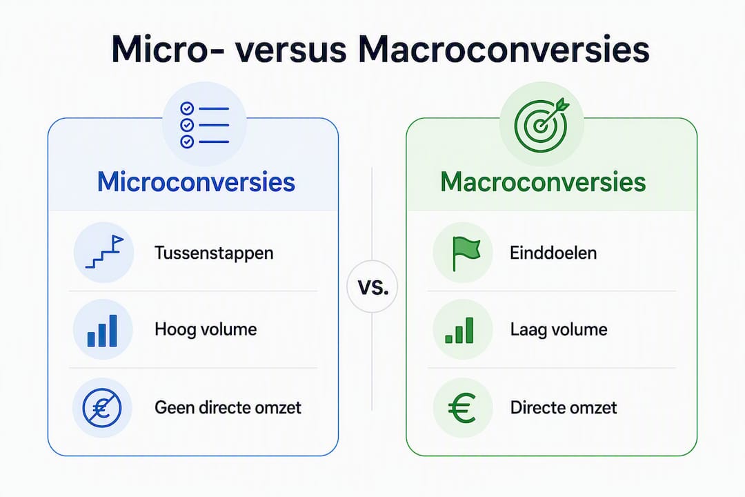 Infographic waarin microconversies en macroconversies tegenover elkaar worden gezet