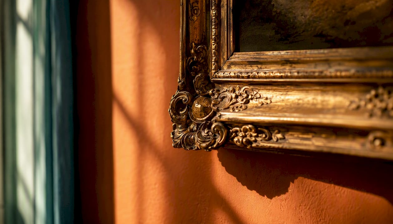 Ornate gilded frame corner close-up
