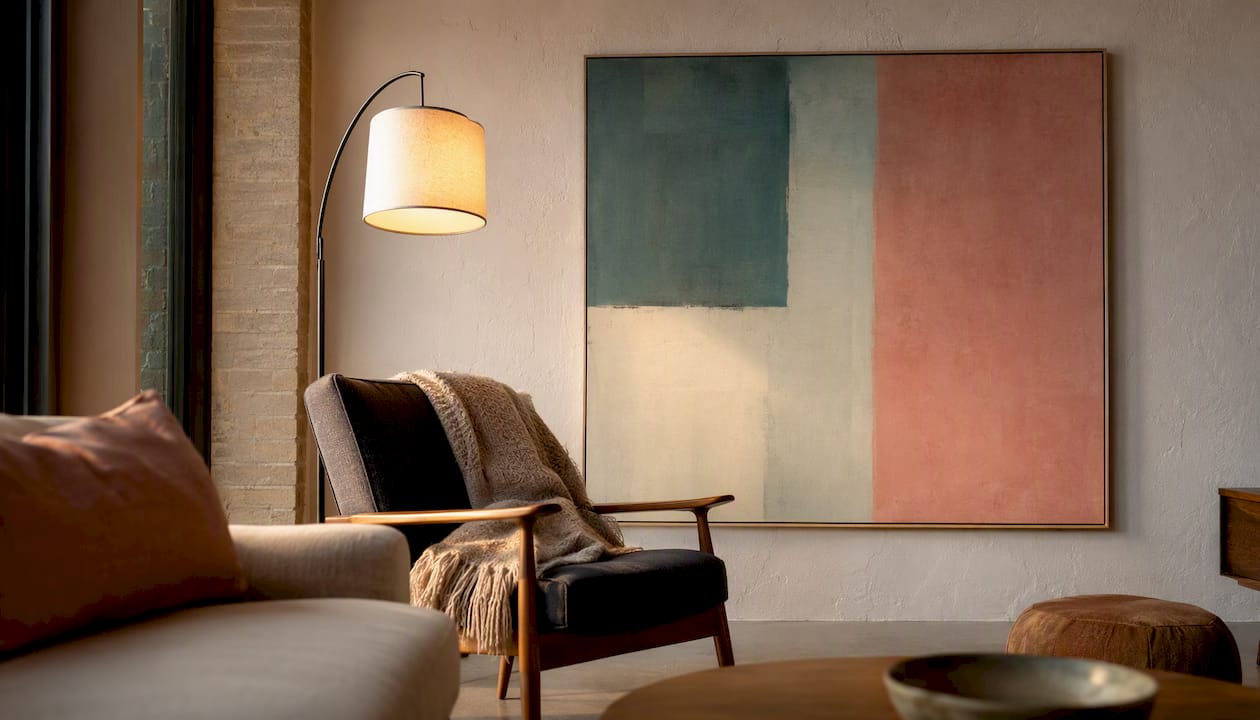 Abstract color-field artwork in lounge corner
