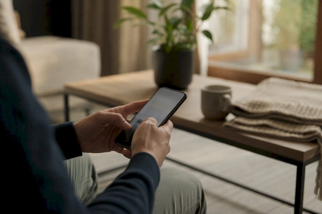 Met aandacht en zorg een smartphone bedienen, waarbij privacy voorop staat.