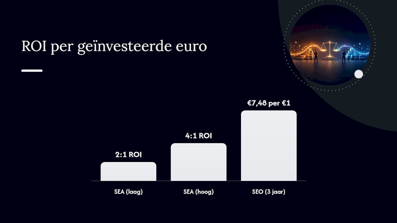 Overzichtsschema: de belangrijkste webshopstatistieken van SEO en SEA naast elkaar