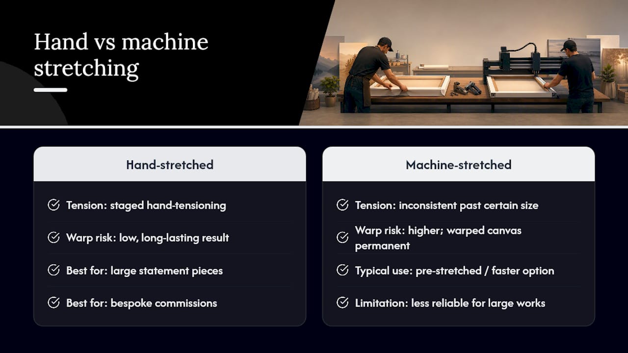 Comparison infographic of hand vs machine stretching