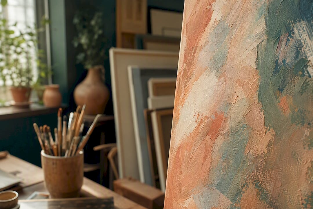 Close-up of acrylic brushstroke texture on canvas