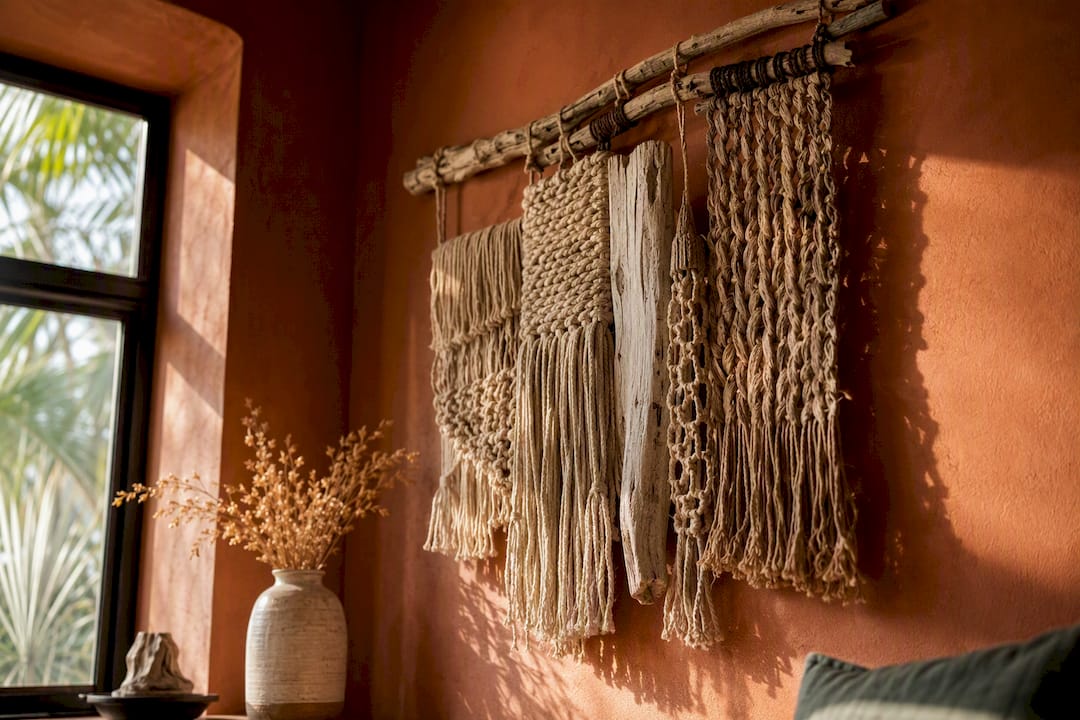 Textured woven coastal fibre wall hanging