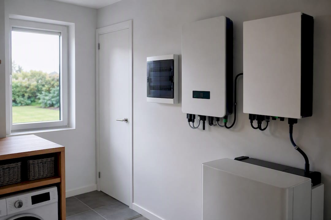 Technische ruimte met warmtepomp en zonne-omvormer