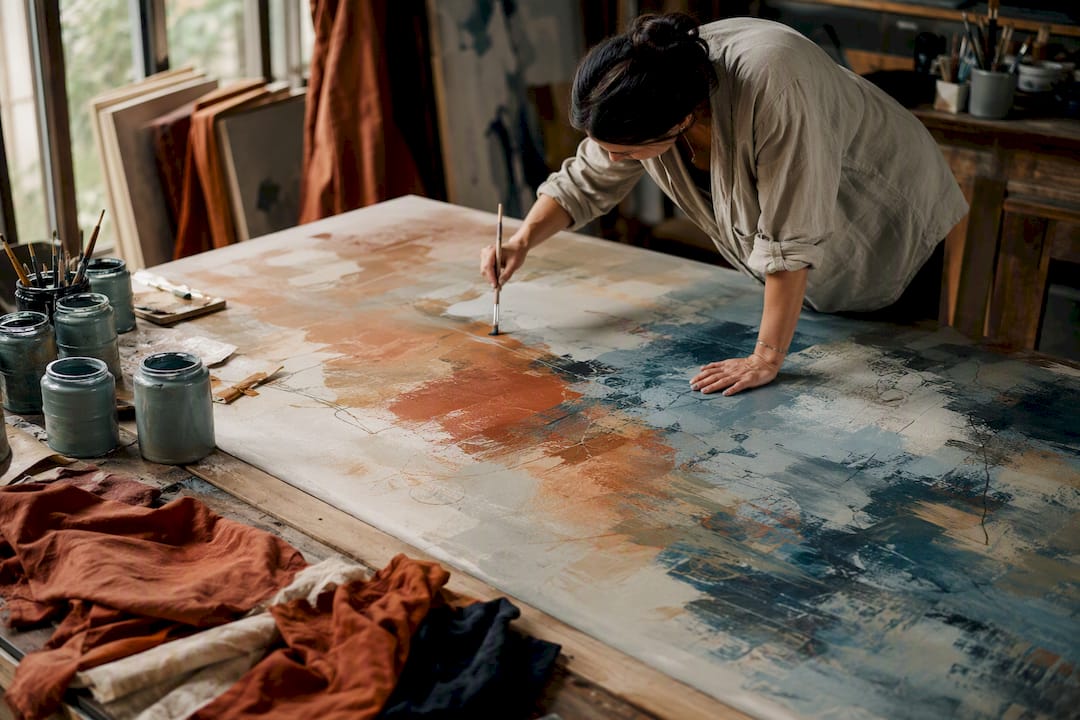 Hands painting bespoke large canvas