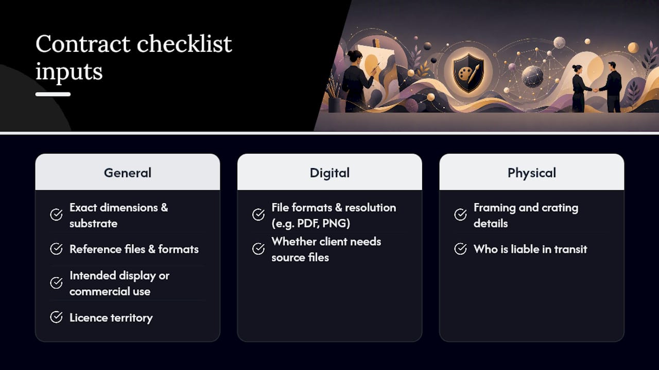 Art commission contract checklist fields