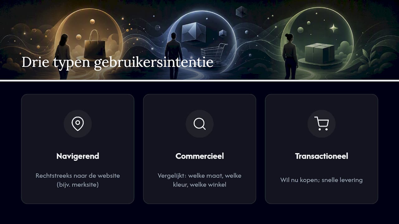 Drie soorten gebruikersintenties bij zoekopdrachten