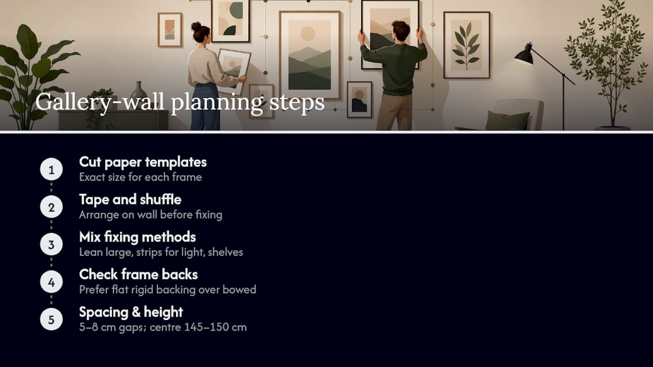 Gallery wall templates spacing and eye-level guide