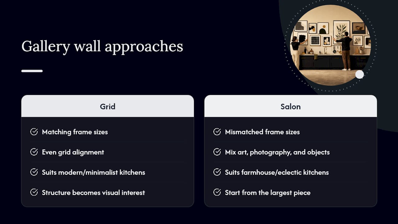 Grid and salon gallery wall layout comparison