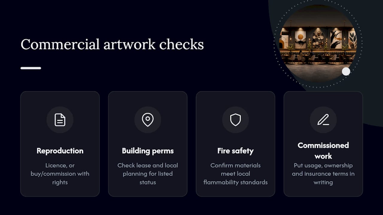 Four checks for legal restaurant artwork installation
