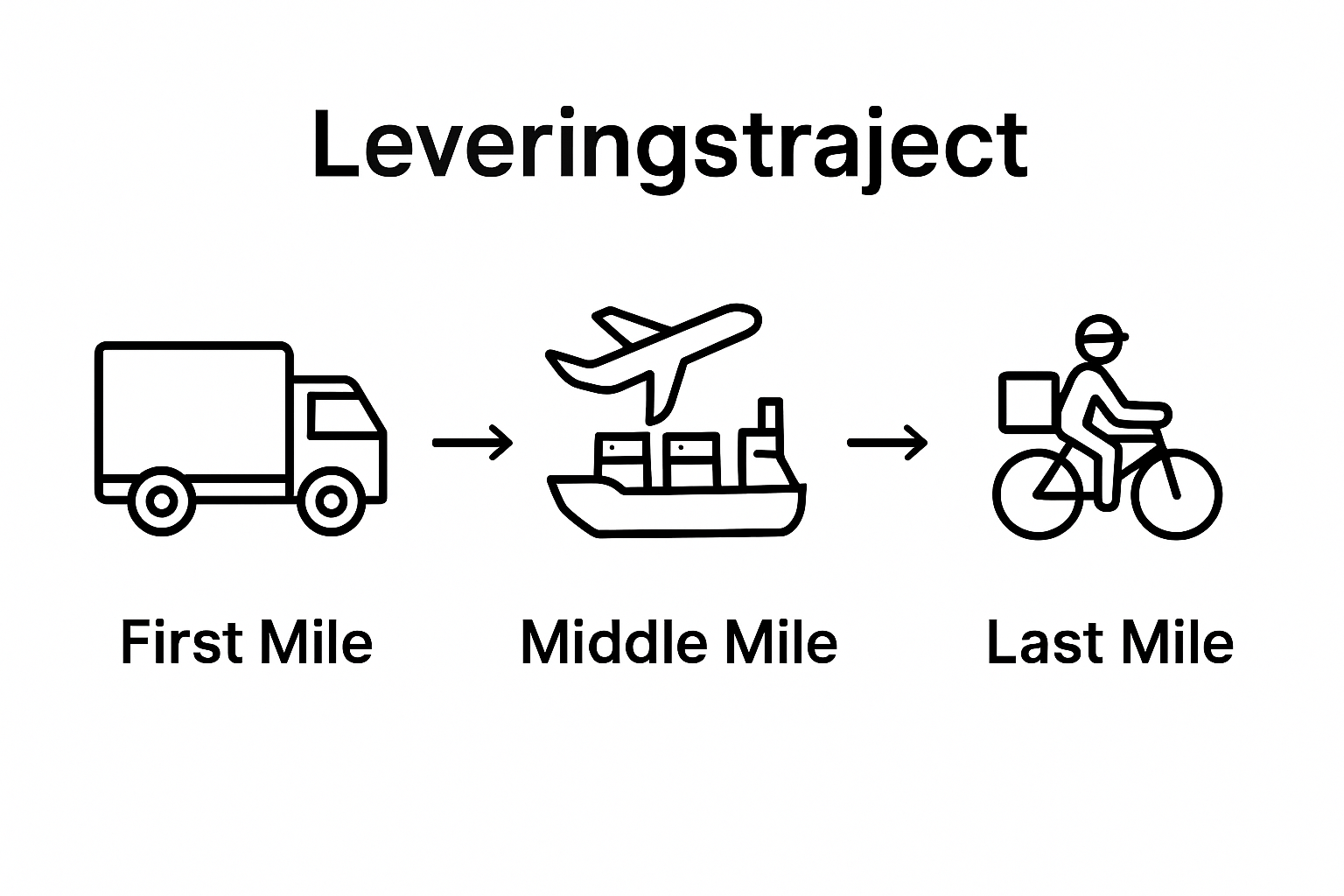 Drie fasen internationale verzending pictogrammen naast elkaar