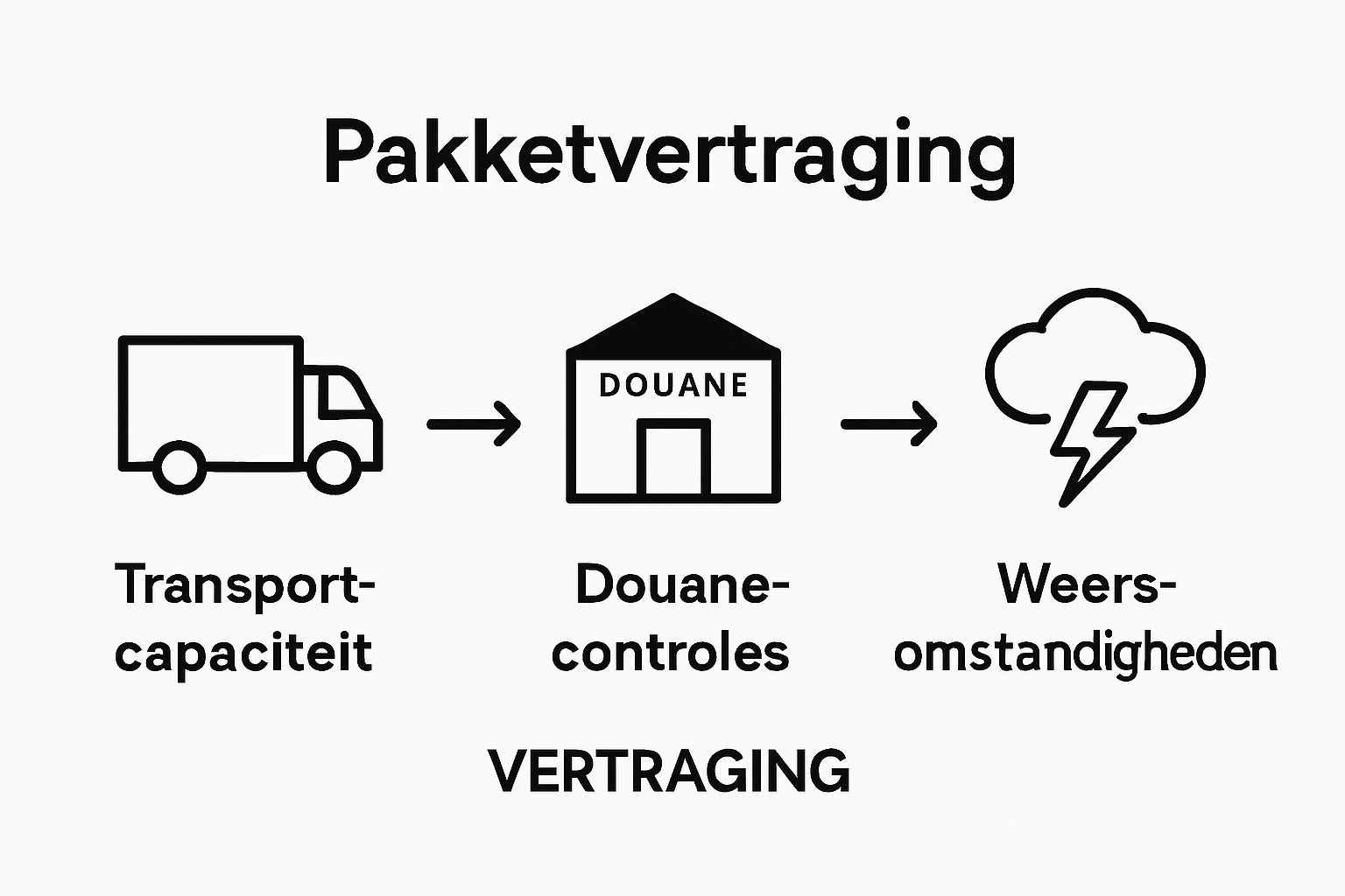 Drie pictogrammen tonen de belangrijkste oorzaken van pakketvertraging