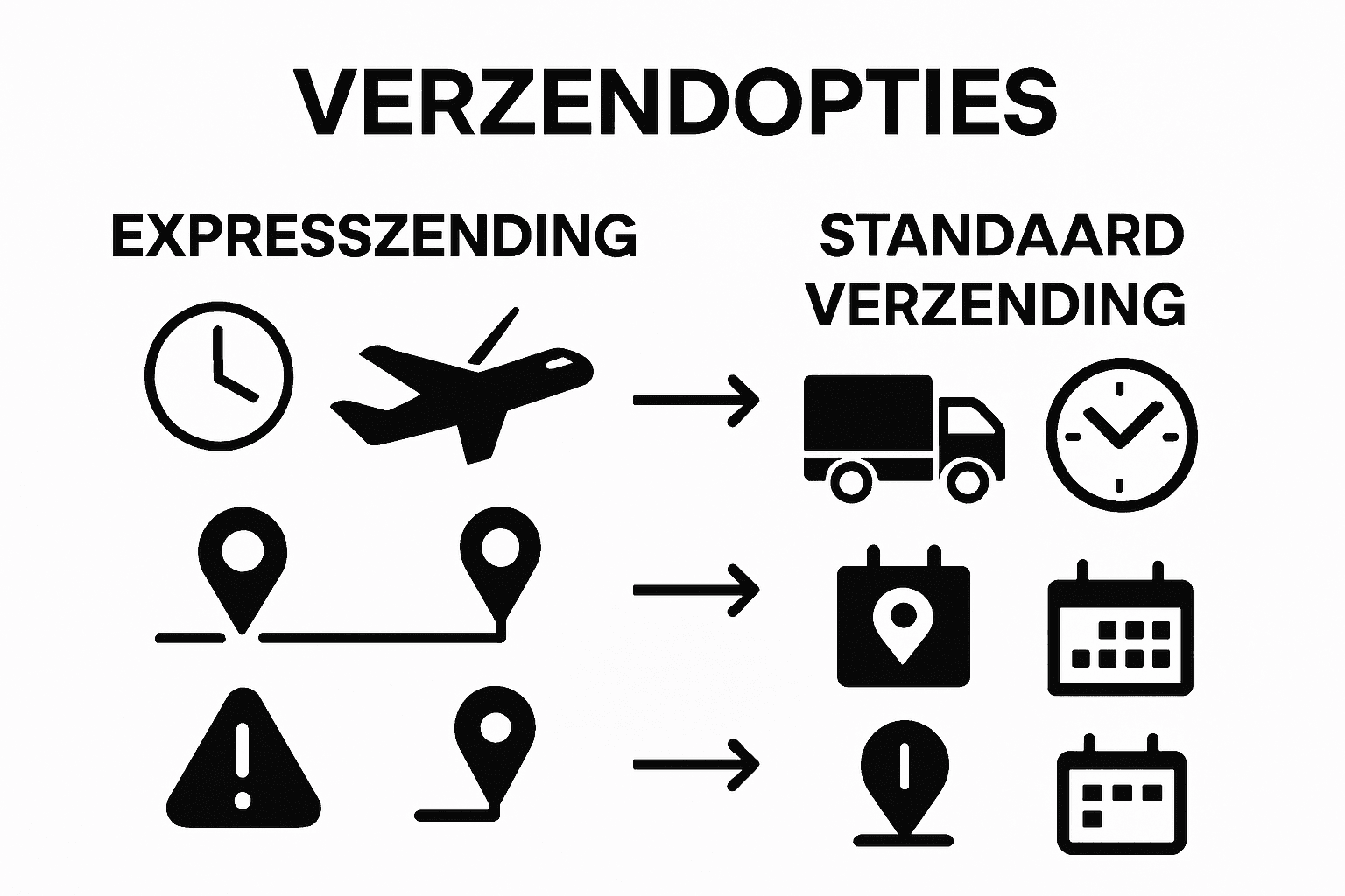 Vergelijking express en standaard verzending met eenvoudige iconen