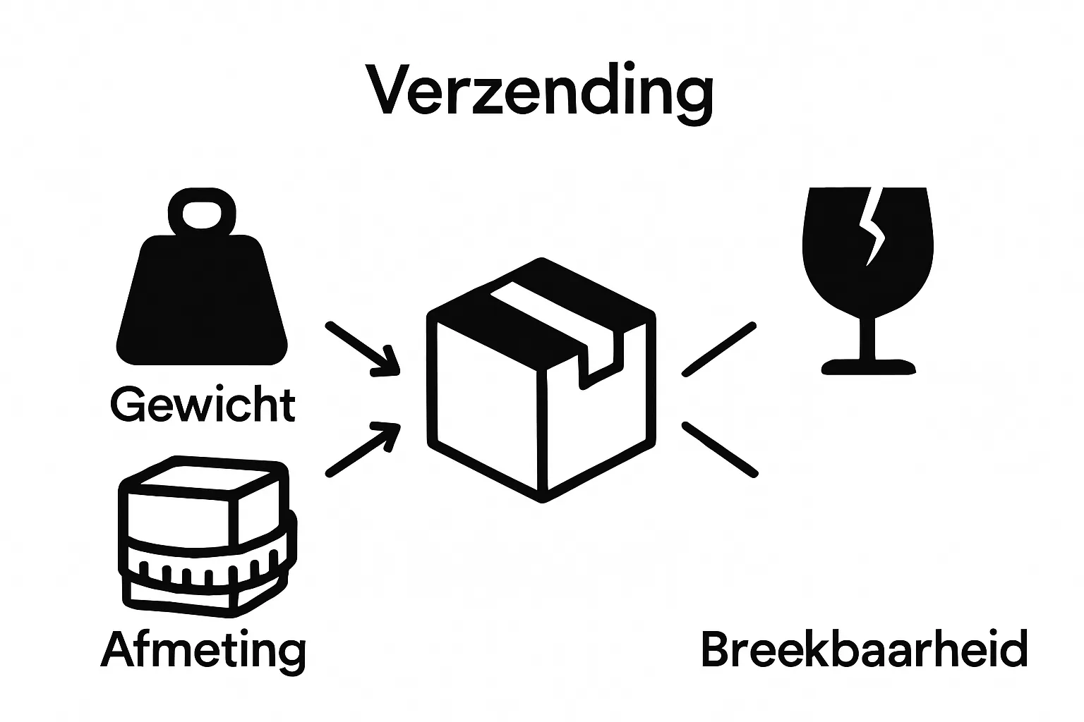 Infographic with icons for package weight, size, and fragility