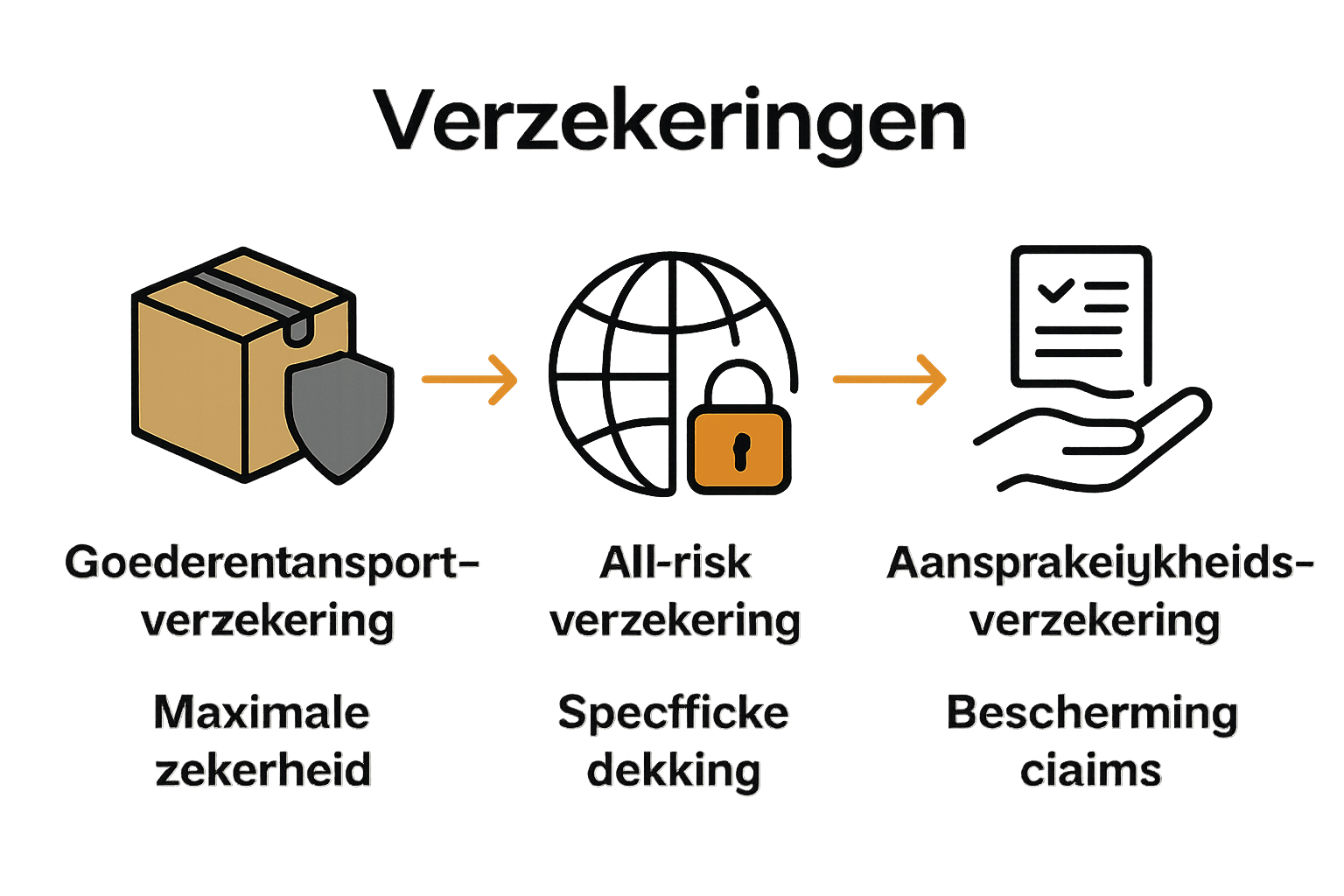Infographic over drie soorten verzendverzekeringen en hun belangrijkste voordelen.