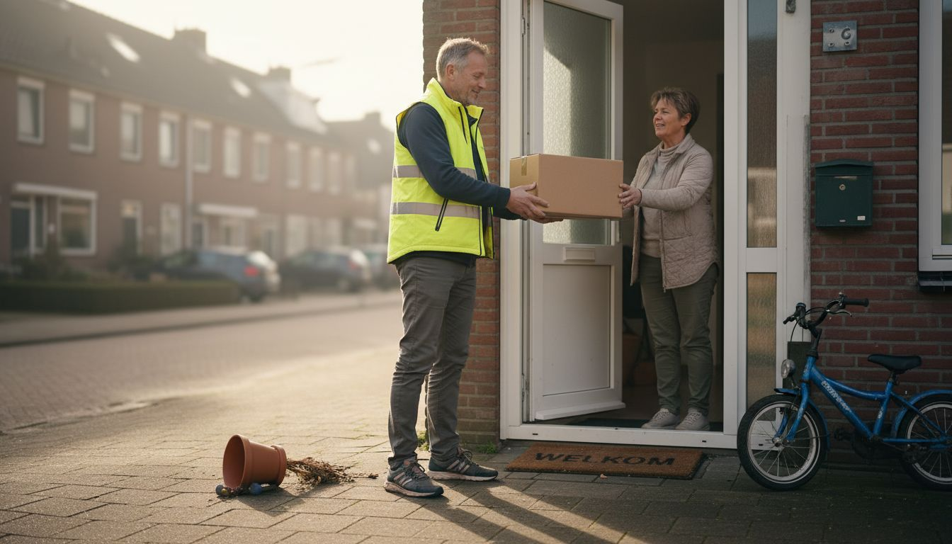 De bezorger brengt het pakket netjes bij je thuis langs.