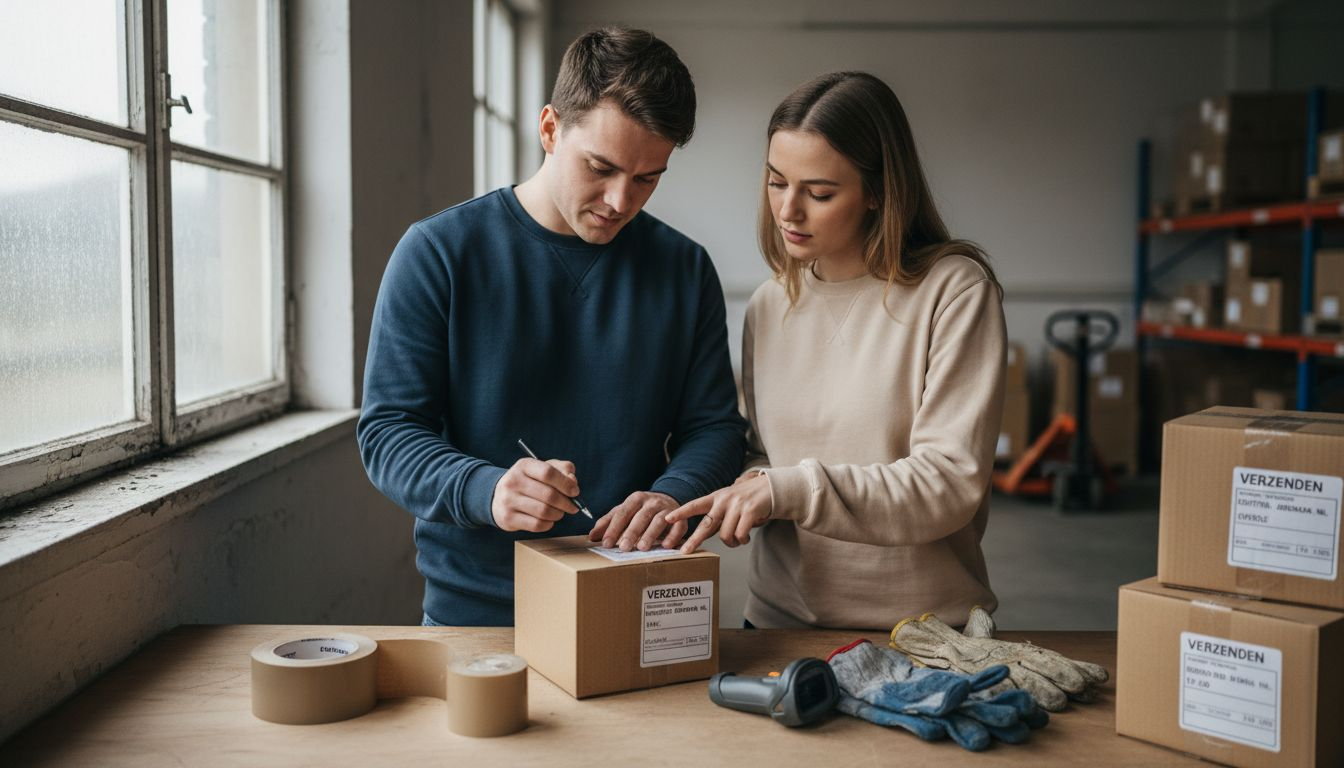 Webshop-eigenaren checken zorgvuldig de verzendlabels voordat hun pakketten de deur uitgaan.