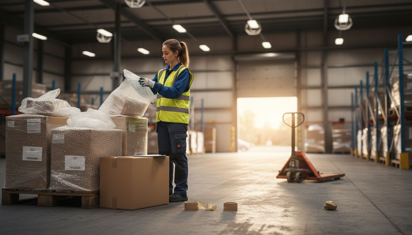 Een medewerker controleert pakketten in het internationale magazijn.