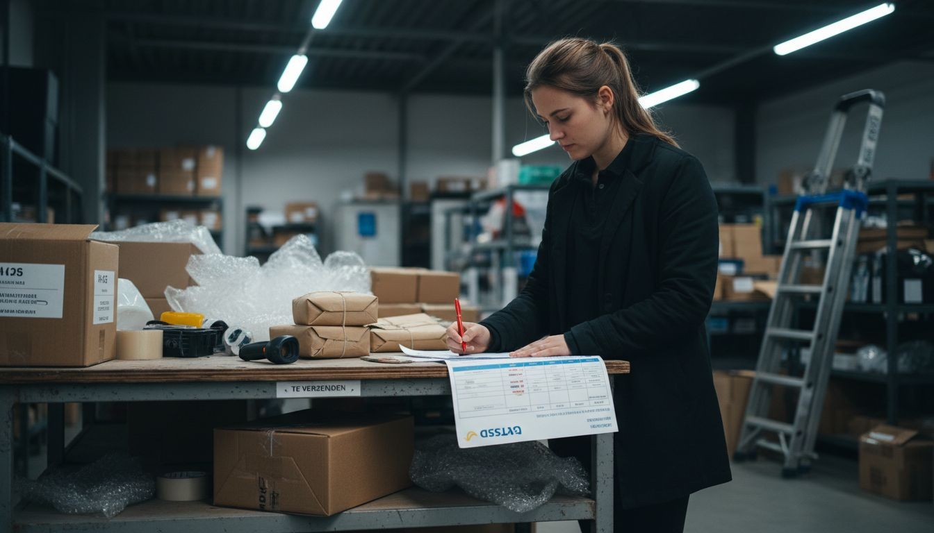 Vrouw overweegt welke verzendmethode het meest geschikt is voor haar pakketten