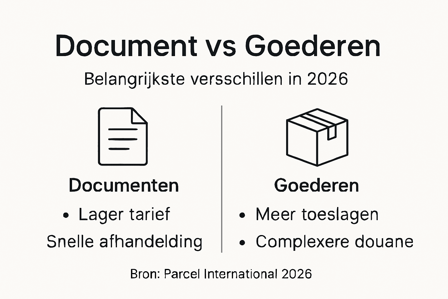 Infographic: prijsvergelijking tussen document- en pakketverzending in 2026