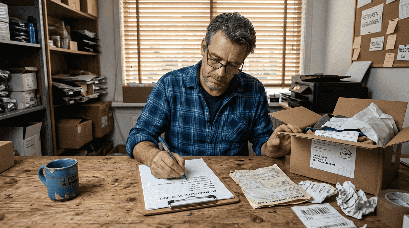 Ondernemer kijkt het retourproces van bestellingen na