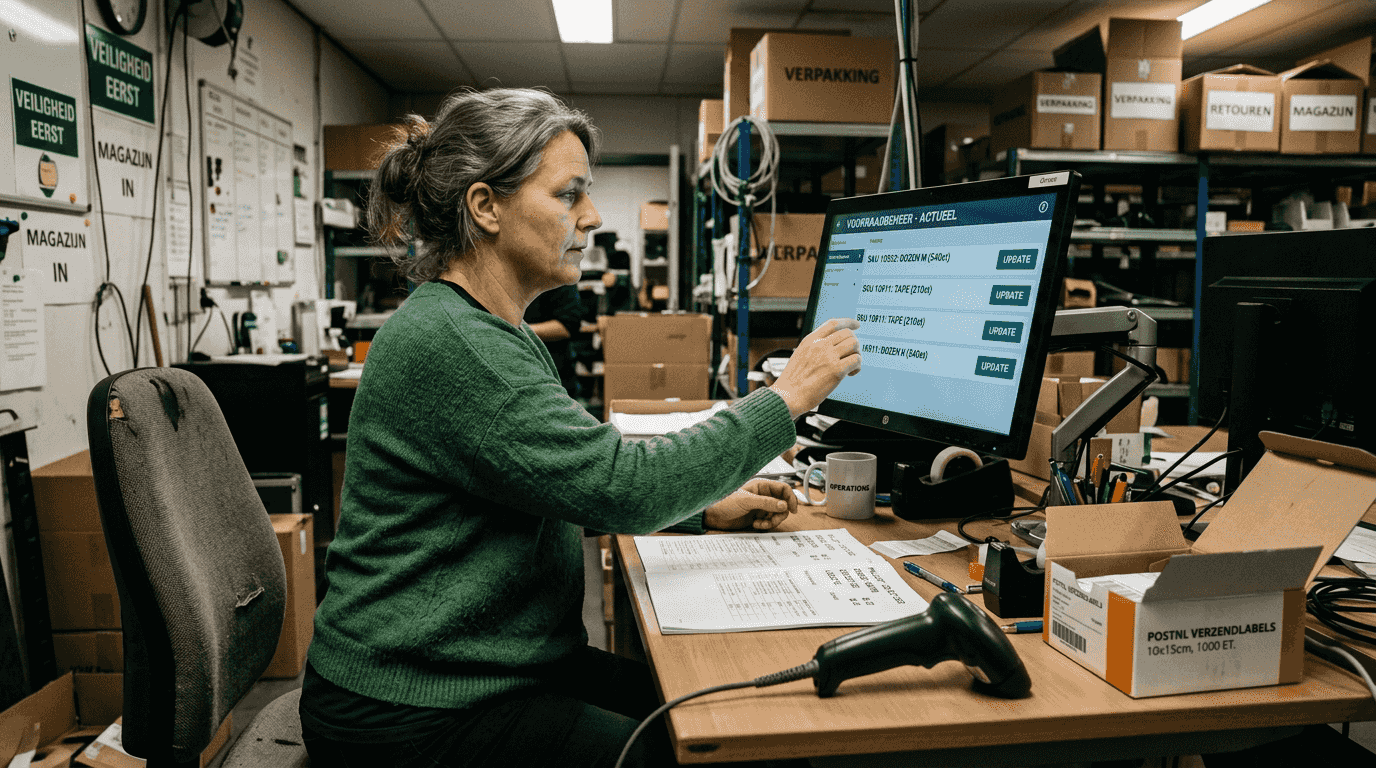 Medewerker past de voorraad aan in het ordersysteem.