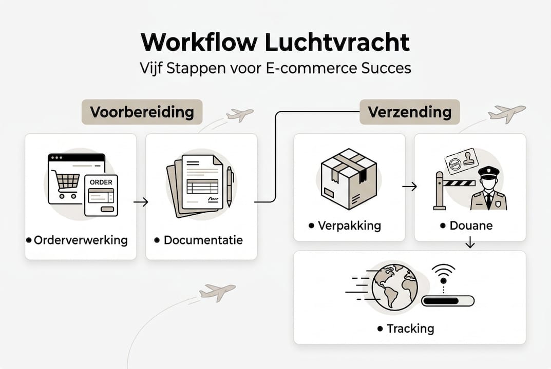 Visuele weergave van het stappenplan voor luchtvrachtzendingen