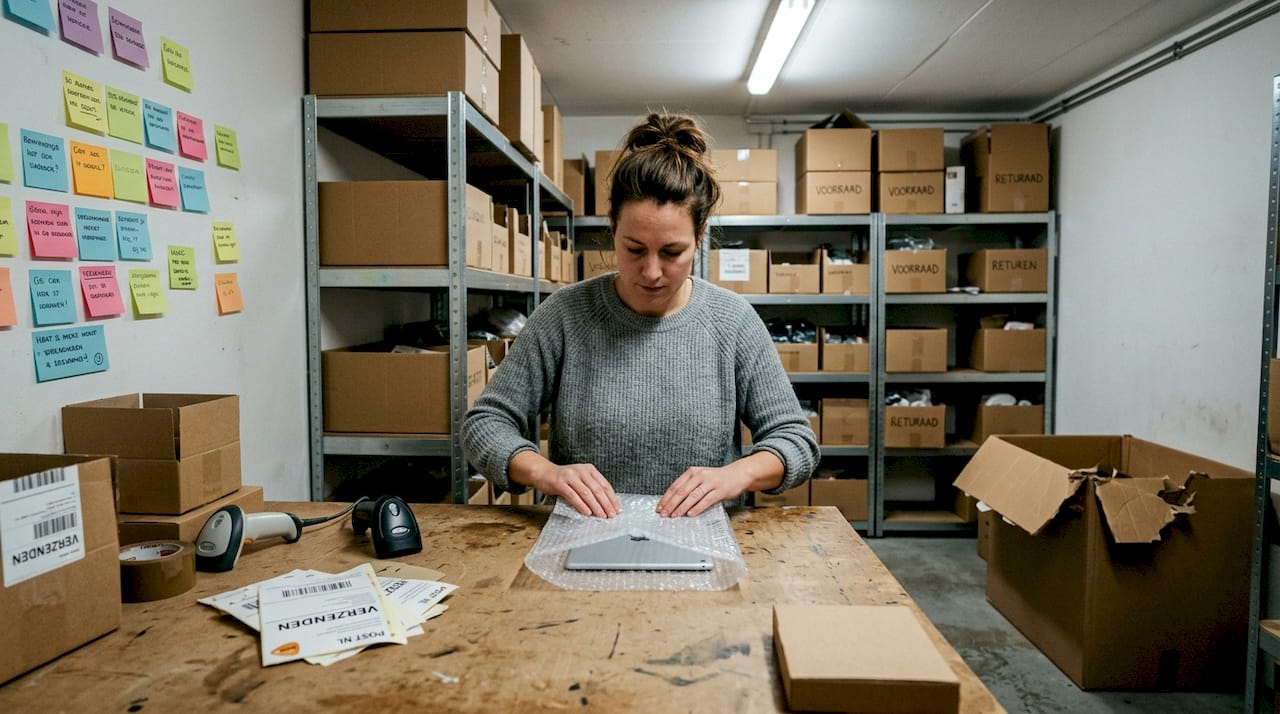 Medewerker van de webshop maakt een internationale bestelling verzendklaar