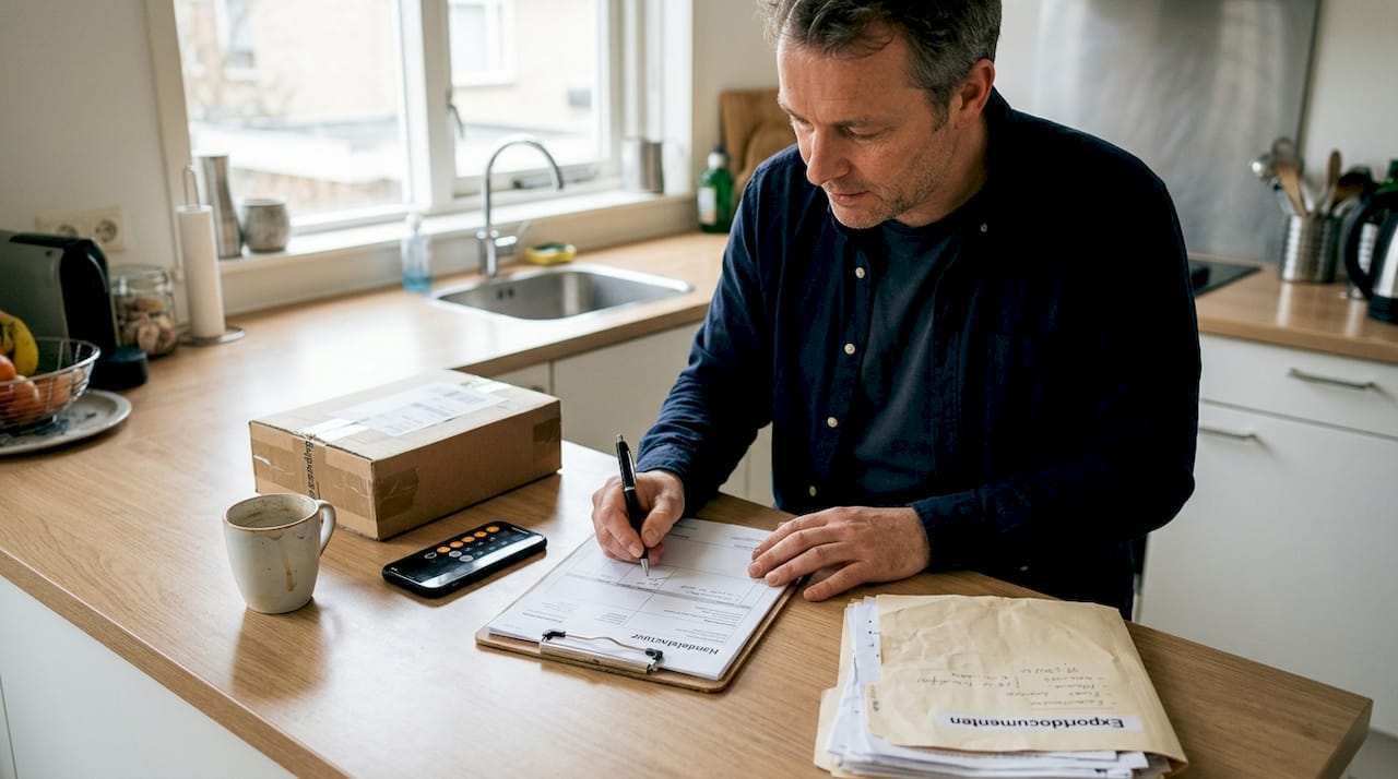 Business owner completing customs documents