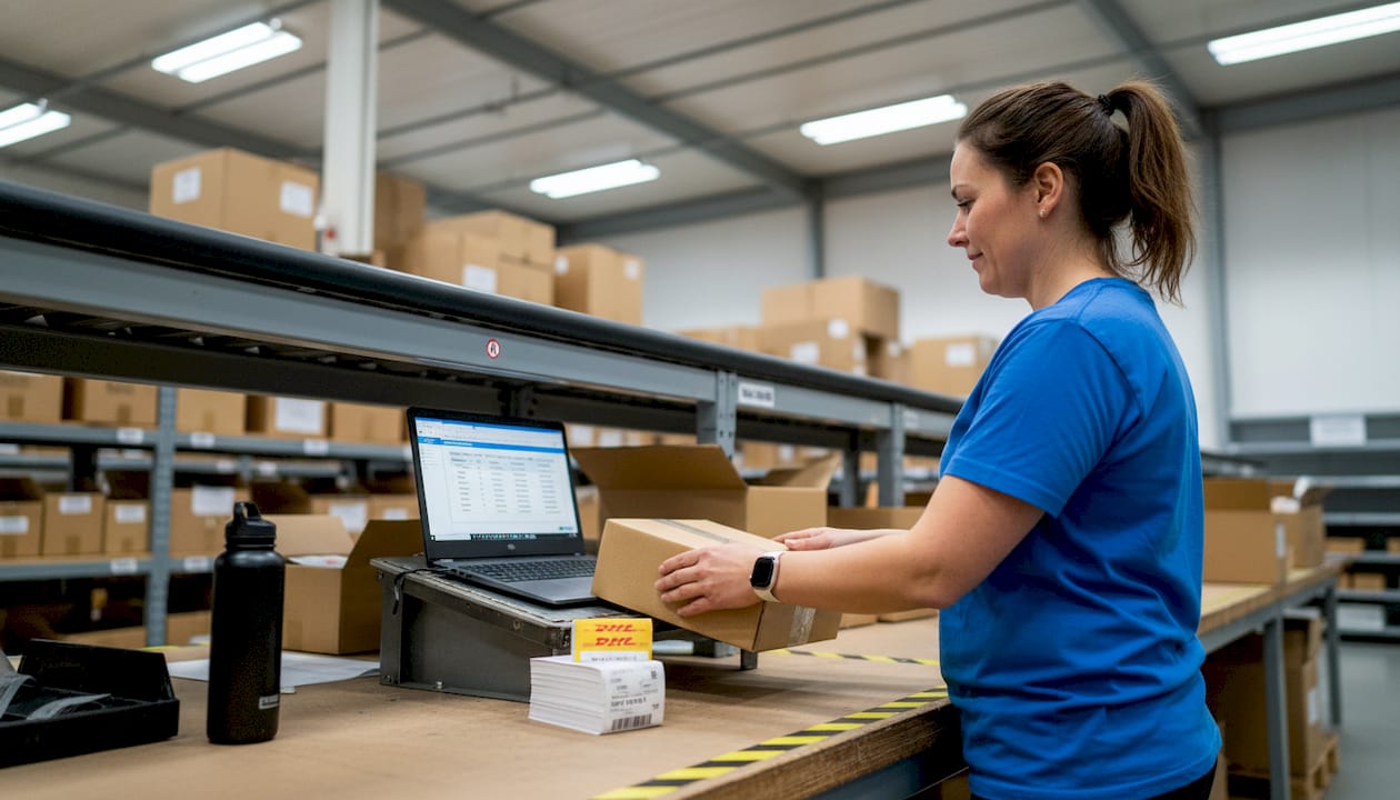 Magazijnmedewerker die het verzendproces van pakketten automatiseert
