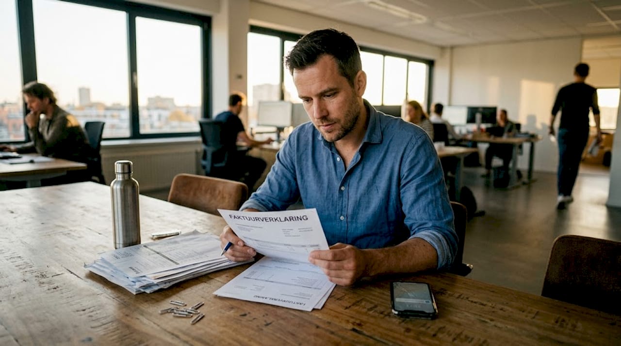 De logistiek manager loopt de distributiedocumenten zorgvuldig na om te zorgen dat alles klopt.