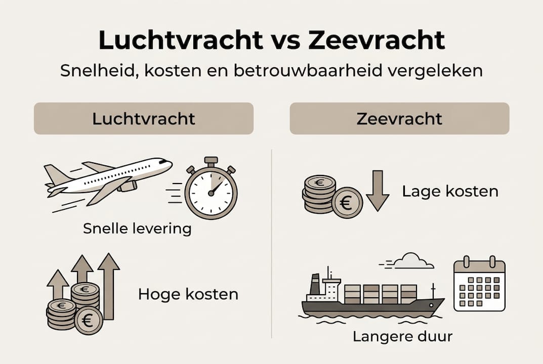 Overzicht: vergelijking tussen snelheid en kosten van luchtvracht en zeevracht