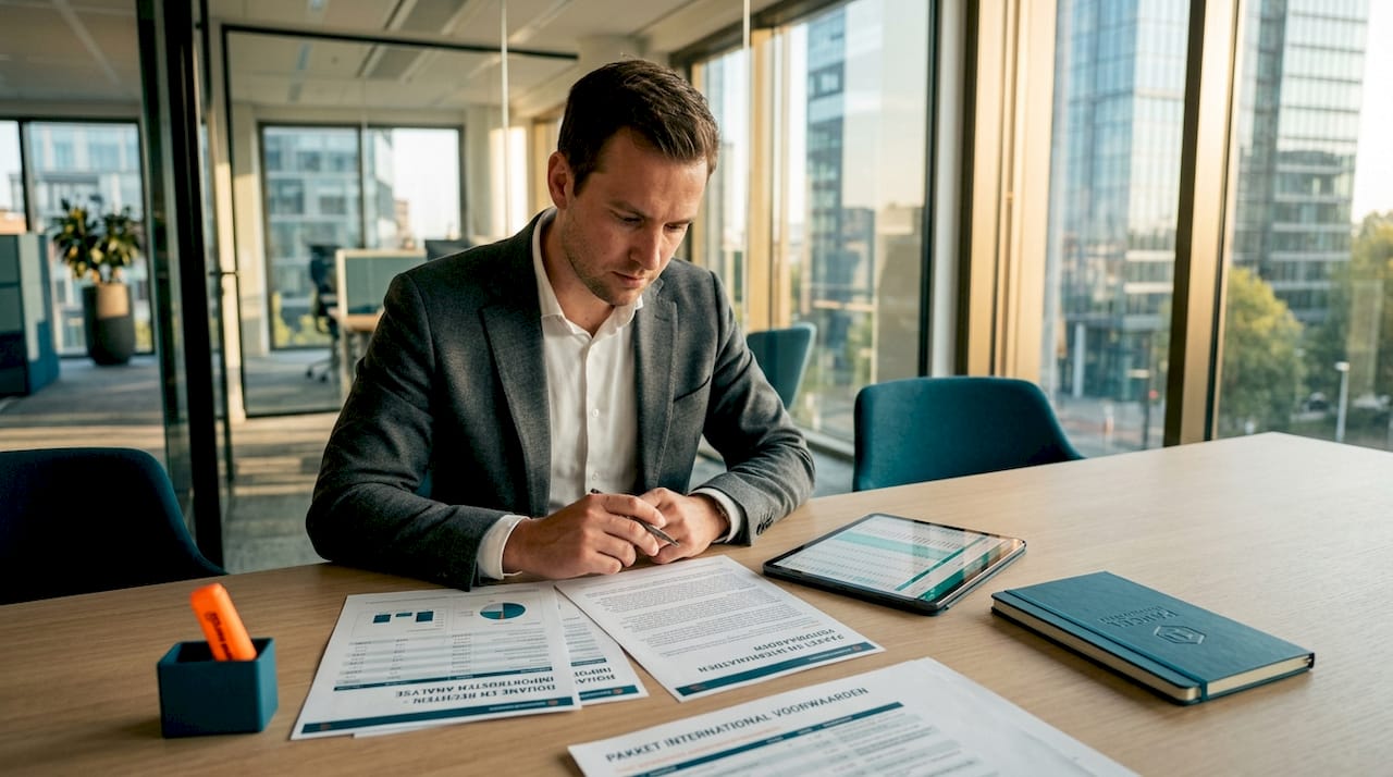 Een logistiek medewerker verdiept zich in de documenten met invoerkosten en douanepapieren.