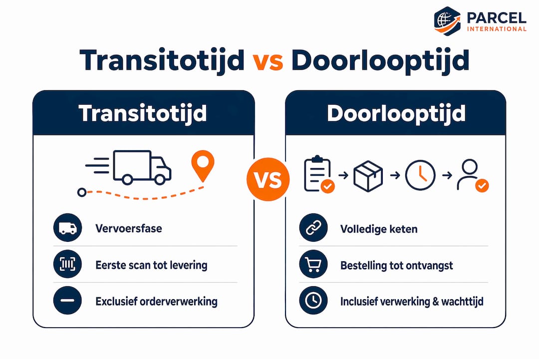 Overzichtelijke infographic waarin het verschil tussen doorlooptijd en transporttijd helder wordt uitgelegd.