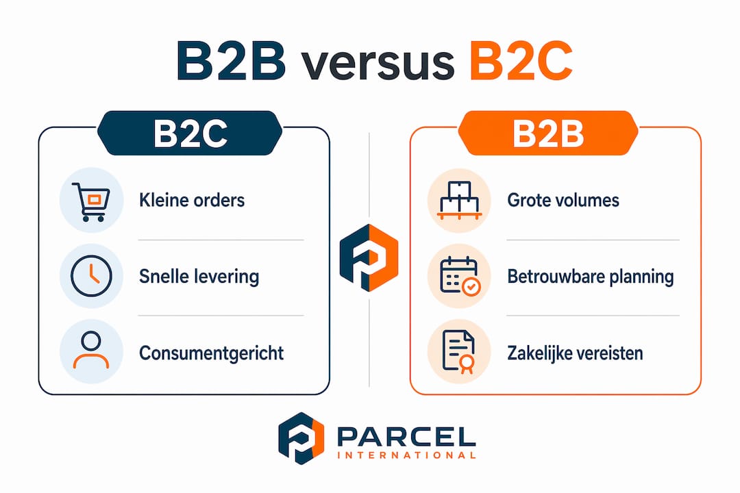 Overzichtelijke infographic waarin de verschillen tussen B2B- en B2C-verzending helder worden weergegeven