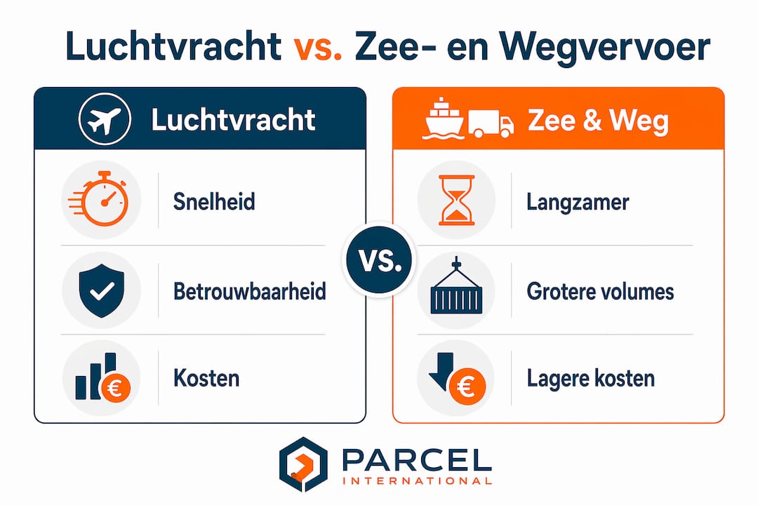 Infographic: luchtvracht versus zee- en wegtransport – een overzicht van de verschillen