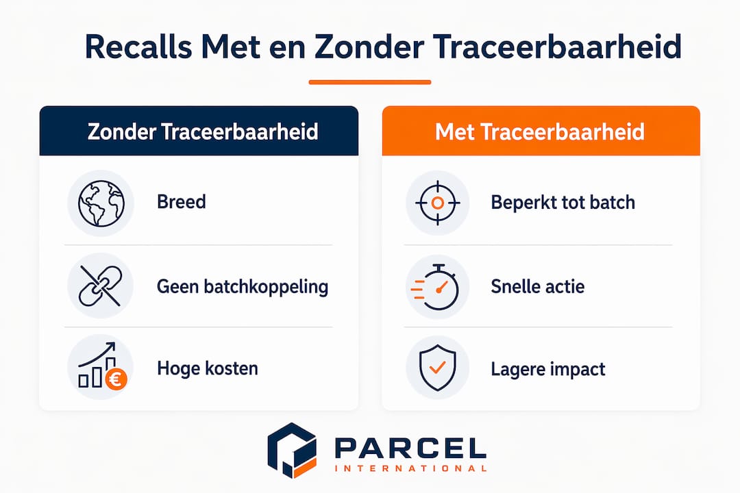 Infographic die laat zien hoe breed een terugroepactie is, met en zonder traceerbaarheid