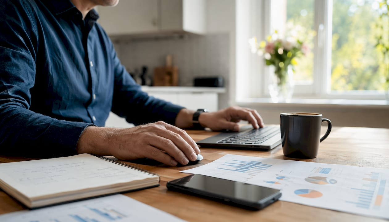 Iemand werkt op een computer met een dashboard voor supply chain management.