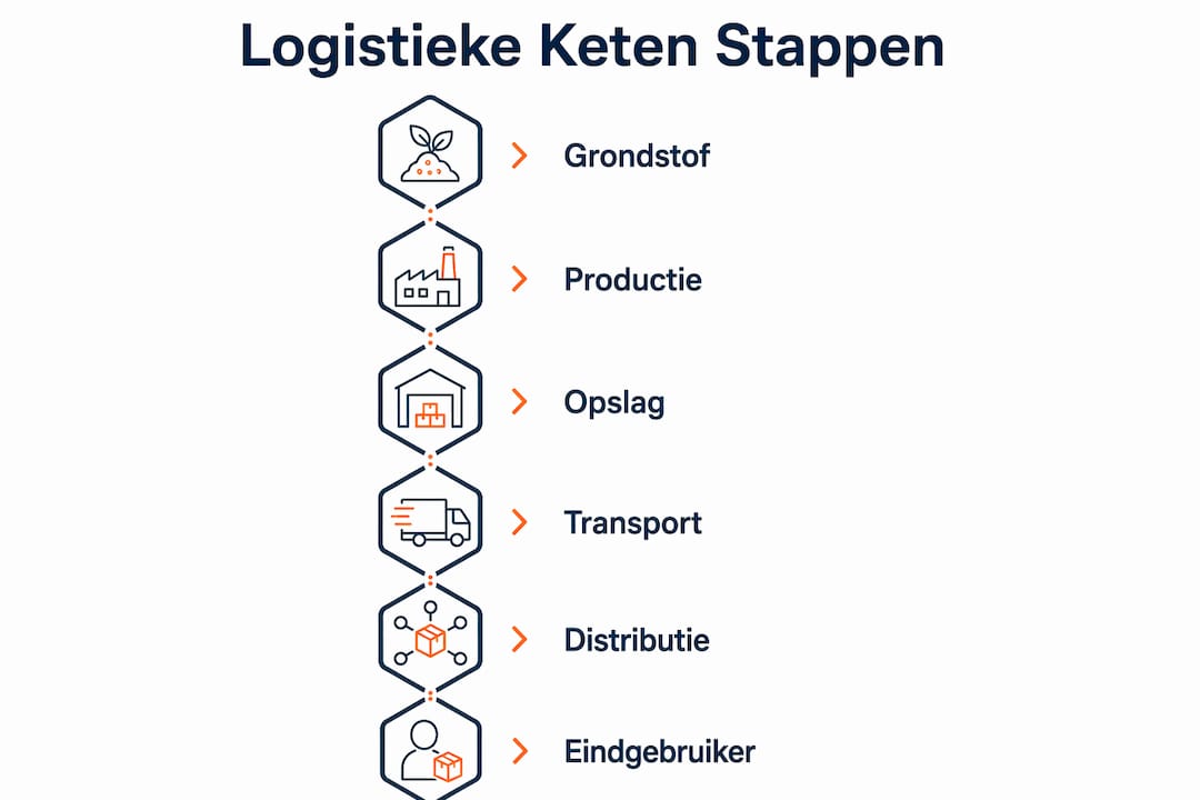 Overzichtelijke infographic met de verschillende stappen binnen de logistieke keten