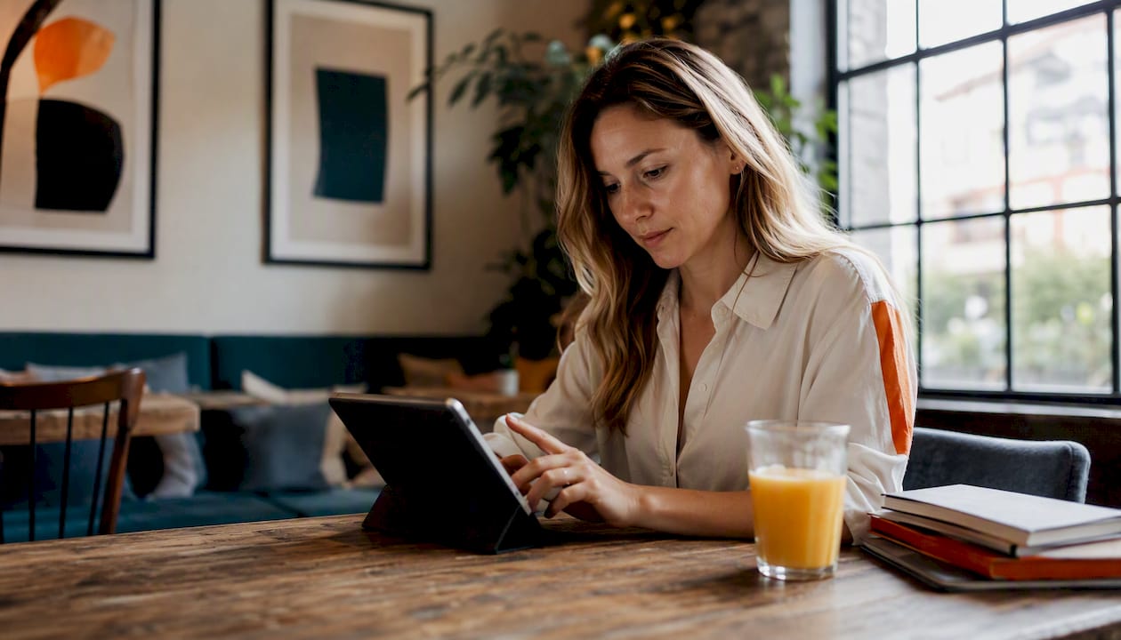 Een vrouw die via haar tablet het dropshippingproces automatiseert en bestellingen efficiënt afhandelt.