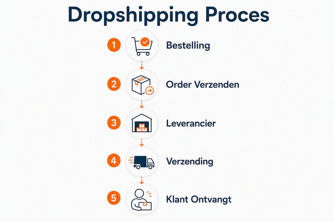 Overzichtelijke infographic die stap voor stap het dropshippingproces in beeld brengt