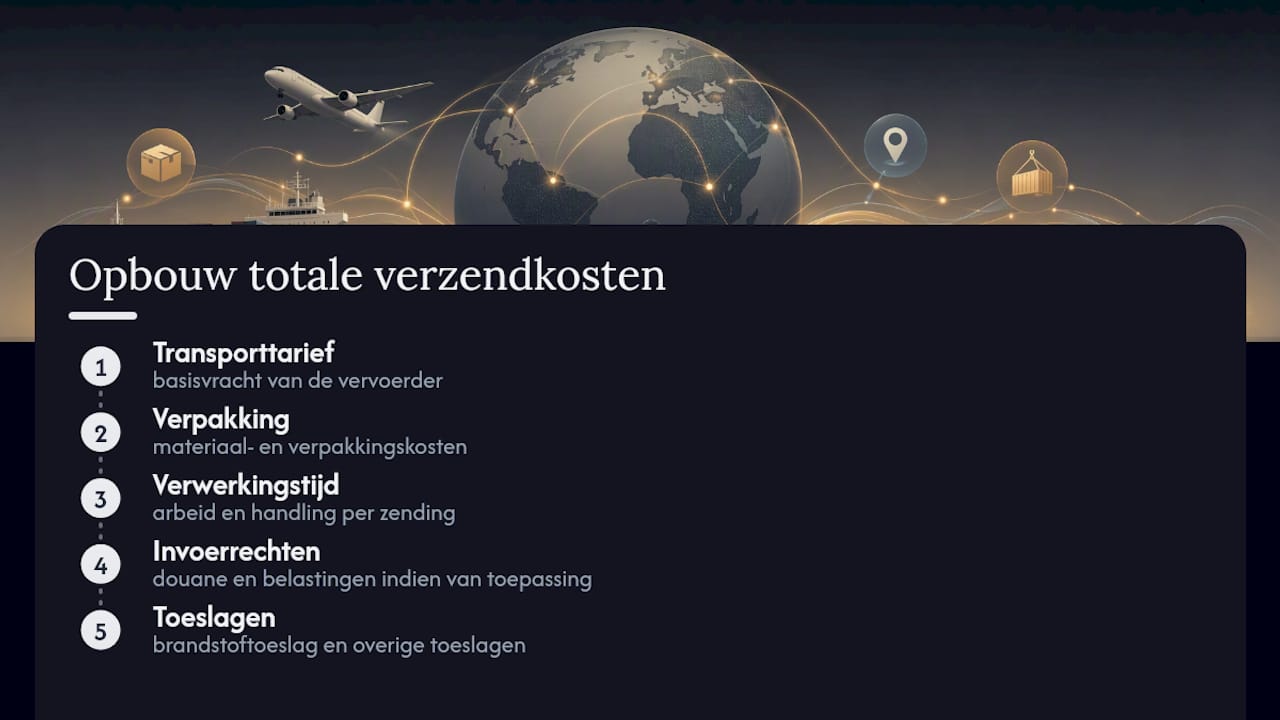 Samenstelling van de totale verzendkosten naar het buitenland