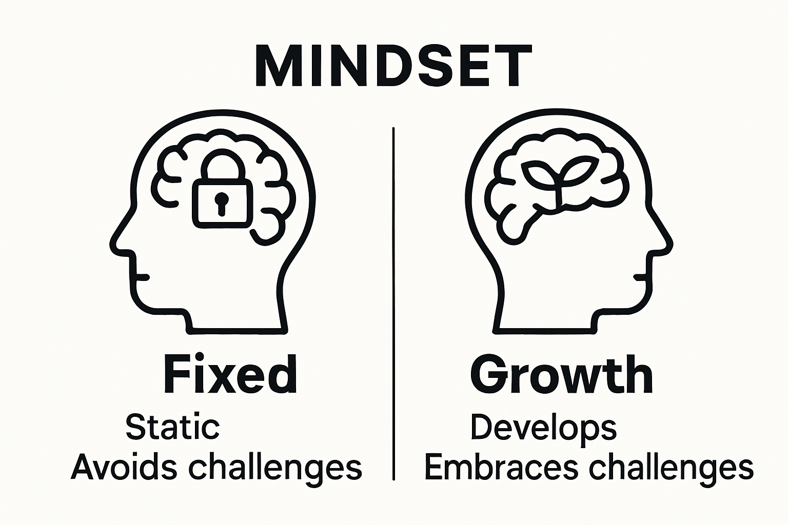 Infographic comparing fixed and growth mindsets with icons
